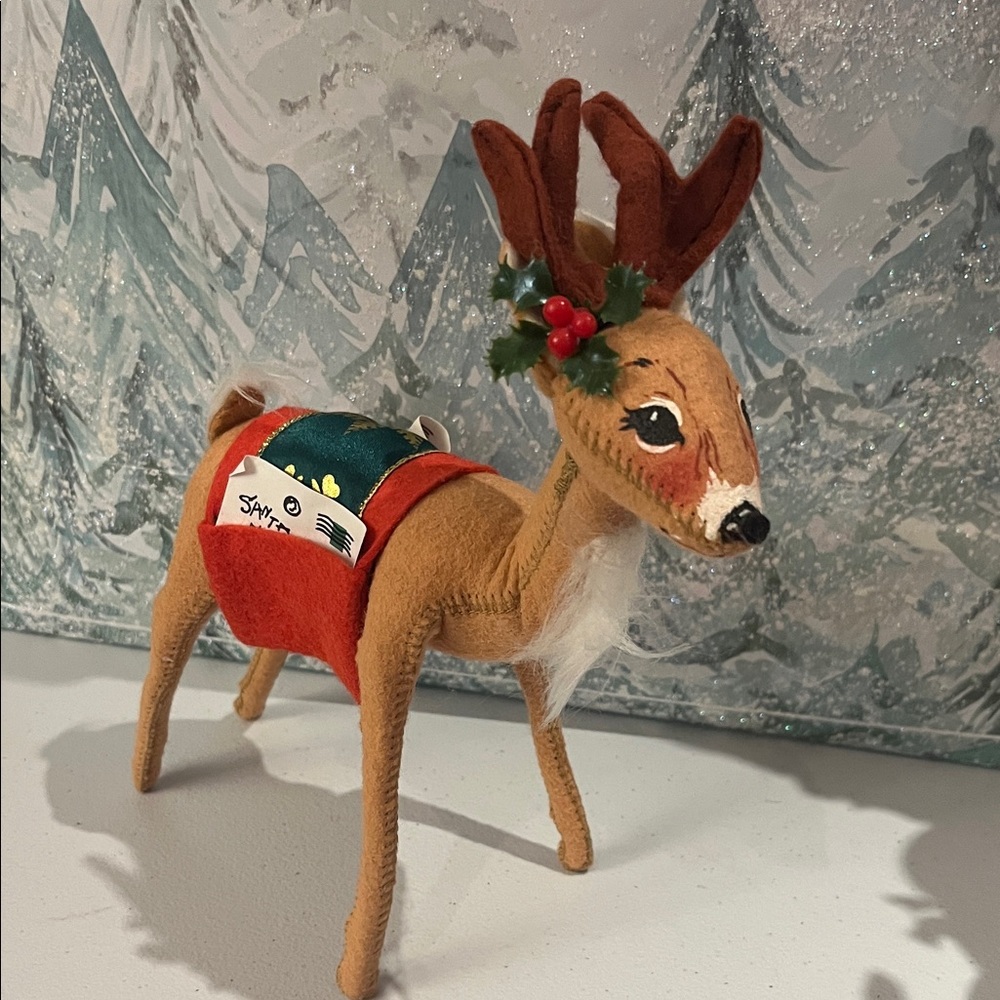 Festive Reindeer Plush with Red Blanket